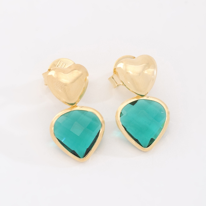 BR-03016 BRINCO BANHADO A OURO 18K COM TOPO EM FORMATO DE CORAÇÃO E PINGENTE DE CORAÇÃO