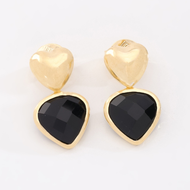 BR-03016 BRINCO BANHADO A OURO 18K COM TOPO EM FORMATO DE CORAÇÃO E PINGENTE DE CORAÇÃO