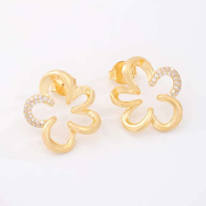 BR-03081 BRINCO BANHADO A OURO 18K COM DESIGN ORGÂNICO EM FORMATO FLUIDO E CONTEMPORÂNEO