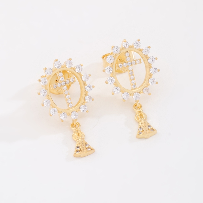 BR-03155 BRINCO BANHADO A OURO 18K COM PINGENTE RELIGIOSO DE NOSSA SENHORA APARECIDA