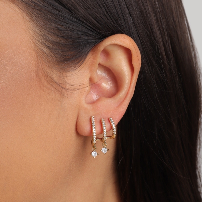 BR-03187-BRINCO EAR CUFF TRIPLO COM ZIRCÔNIAS E PINGENTES