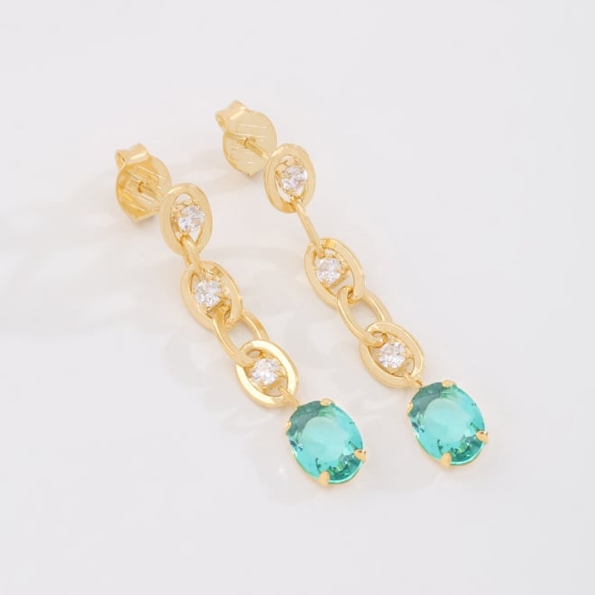BR-03249-BRINCO PENDENTE COM ELOS E ZIRCÔNIAS