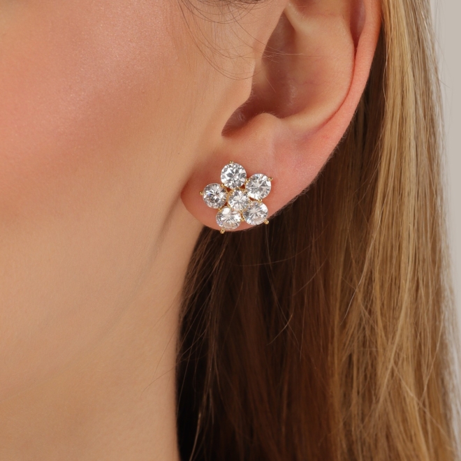BR-03266-BRINCO FLOR COM ZIRCÔNIAS CRISTAL