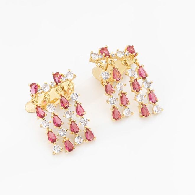 BX-0139 BRINCO BANHADO A OURO 18K DE EAR CUFF COM DETALHES PENDURADOS EM ZIRCÔNIAS E GOTAS