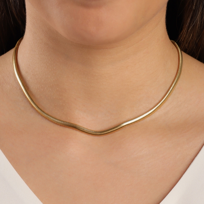 CH-0018 CHOKER BANHADA A OURO 18K COM CORRENTE MODELO MALHA LISA