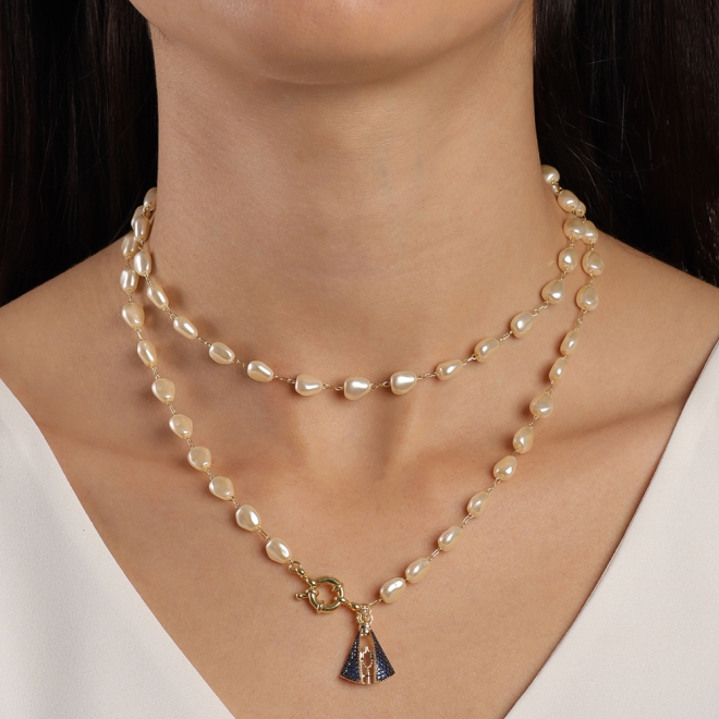 GRN-01459 COLAR COM PÉROLAS E PINGENTE DE NOSSA SENHORA APARECIDA 