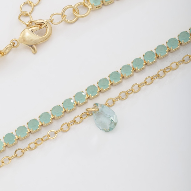 CH-0245 CHOKER DUPLA COM UM FIO DE MICRO ZIRCÔNIAS E PINGENTE EM FORMA DE GOTA