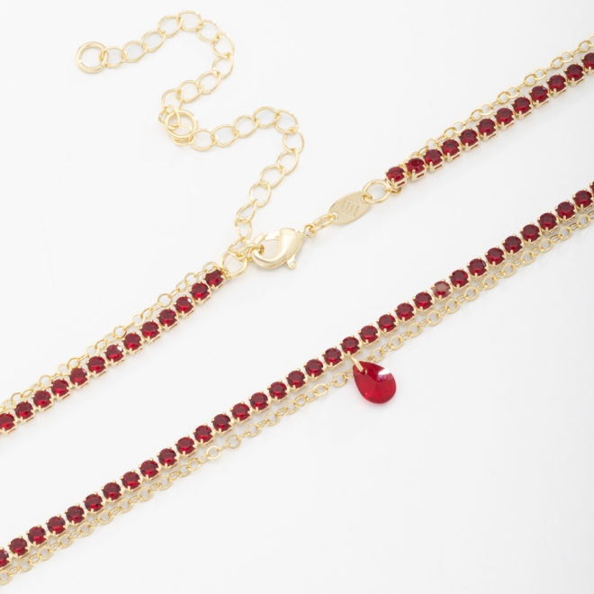 CH-0245 CHOKER DUPLA COM UM FIO DE MICRO ZIRCÔNIAS E PINGENTE EM FORMA DE GOTA