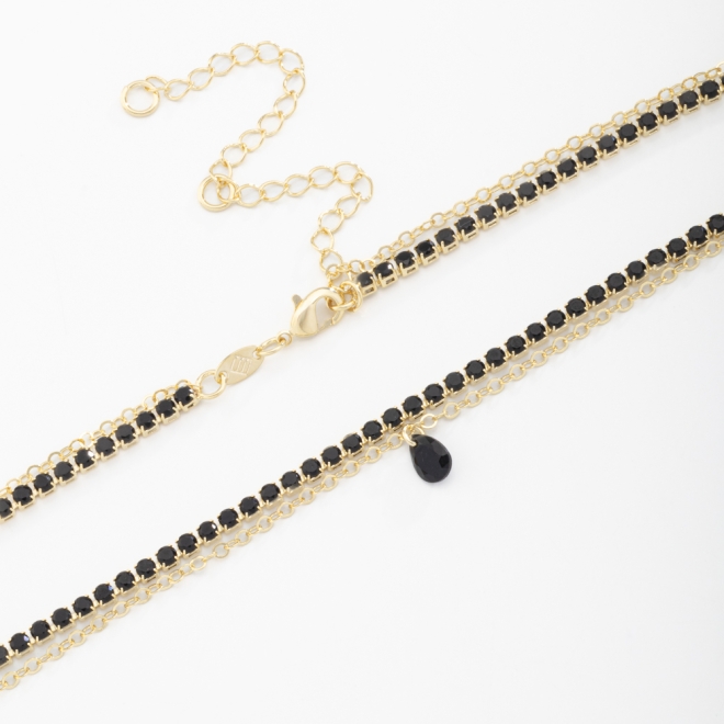 CH-0245 CHOKER DUPLA COM UM FIO DE MICRO ZIRCÔNIAS E PINGENTE EM FORMA DE GOTA