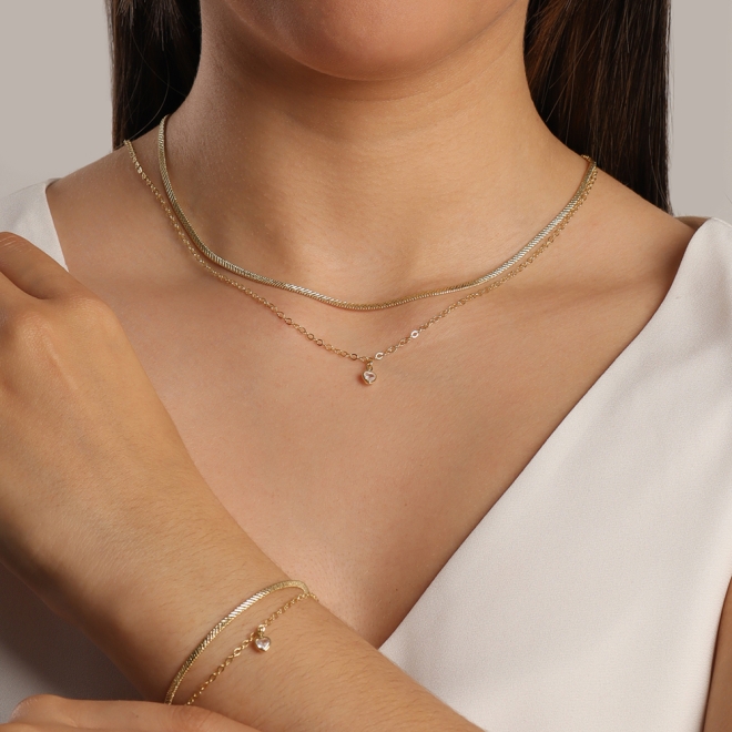CH-0246 CHOKER CORRENTE DUPLA COM PINGENTE EM FORMATO DE CORAÇÃO