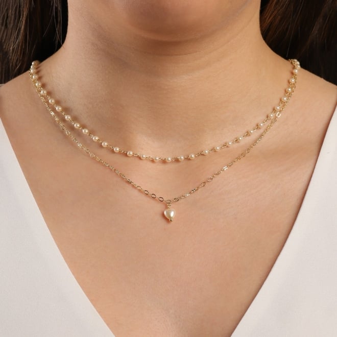 CH-0251 CHOKER COM DETALHES EM PÉROLAS E PINGENTE DE CORAÇÃO