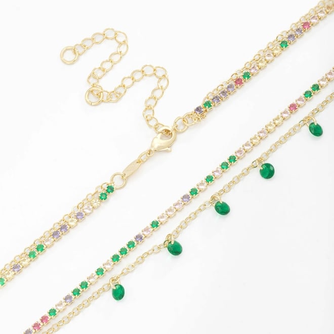 CH-0266 CHOKER COM ZIRCÔNIAS E PINGENTES DELICADOS