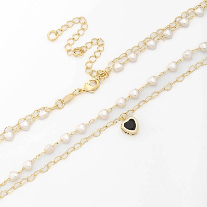 CH-0267 CHOKER COM DETALHES DE PÉROLAS E PINGENTE EM FORMATO DE CORAÇÃO