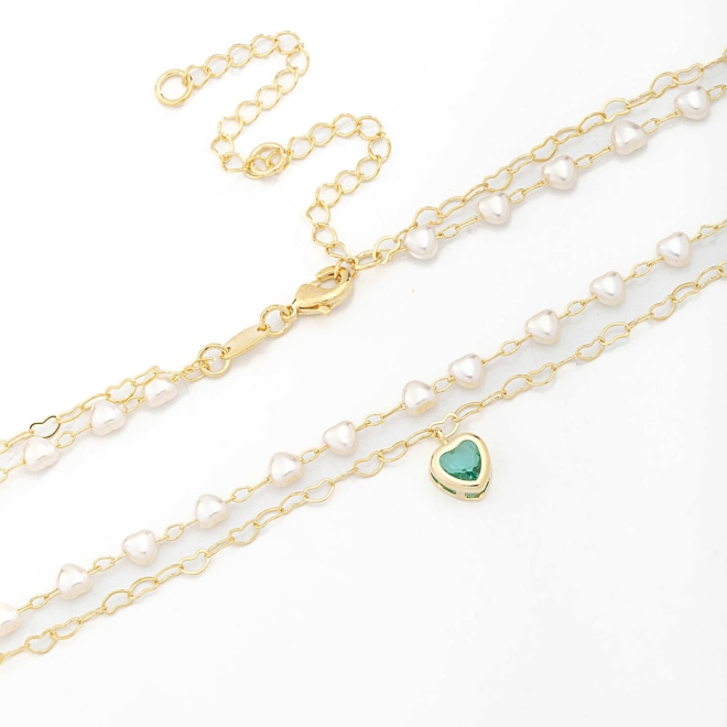 CH-0267 CHOKER COM DETALHES DE PÉROLAS E PINGENTE EM FORMATO DE CORAÇÃO