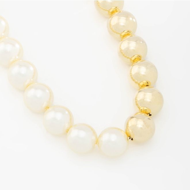 CH-0291 CHOKER BANHADA A OURO 18K COM BOLAS POLIDAS E PÉROLAS