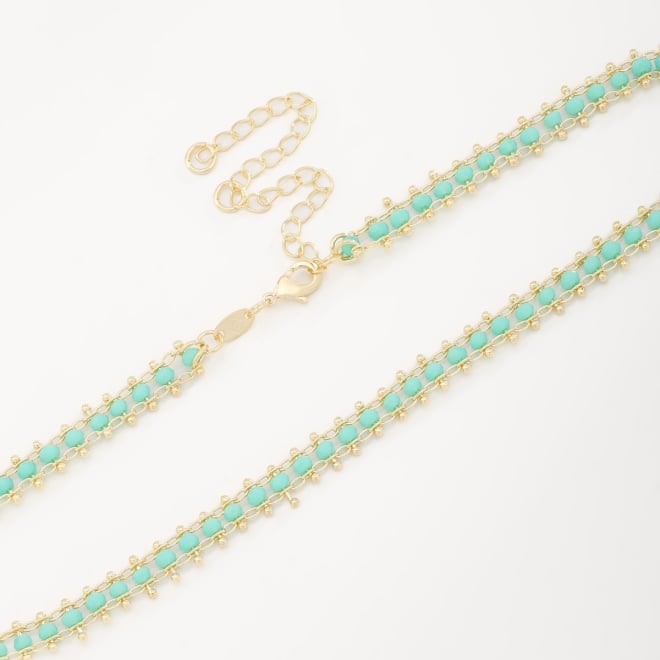 CH-0307 CHOKER COM DETALHES EM PÉROLAS E ESFERAS NA COR TURQUESA