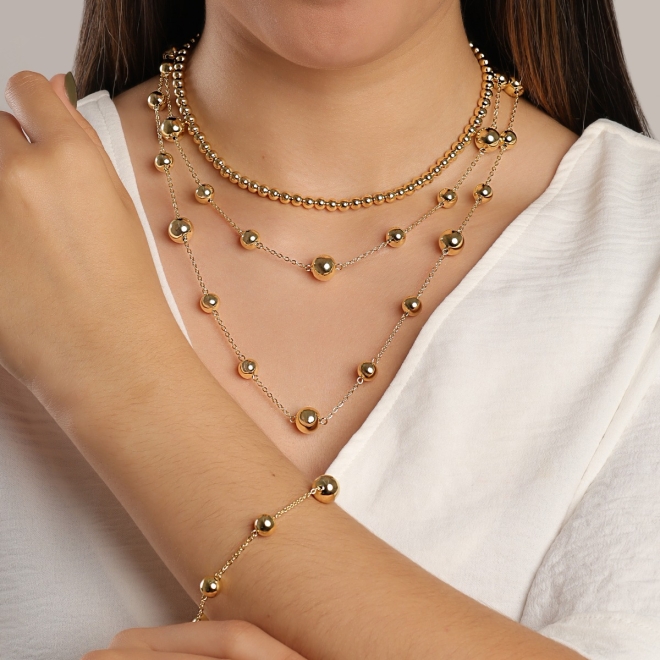 GR-02051 COLAR BANHADO A OURO 18K COM CORRENTE DELICADA E ESFERAS POLIDAS