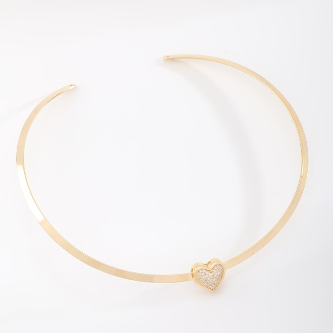 CH-0336 CHOKER COM PINGENTE EM FORMATO DE CORAÇÃO EM ZIRCÔNIAS