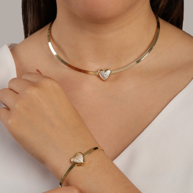 CH-0336 CHOKER COM PINGENTE EM FORMATO DE CORAÇÃO EM ZIRCÔNIAS