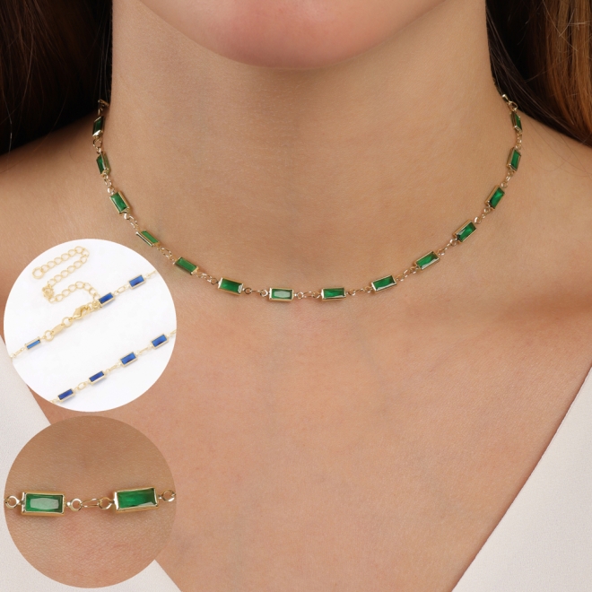 CH-0350 CHOKER BANHADO A OURO 18K COM PEDRAS RETANGULARES LAPIDADAS