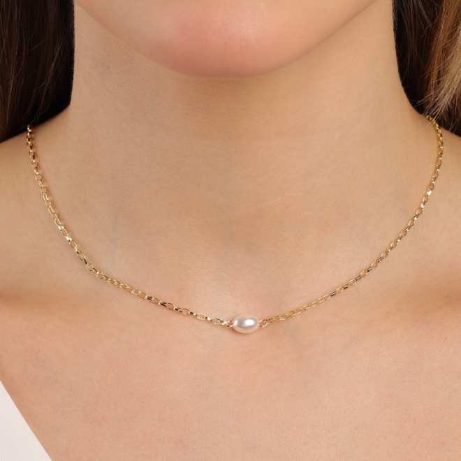 CH-0372 CHOKER BANHADO A OURO 18K COM PÉROLA