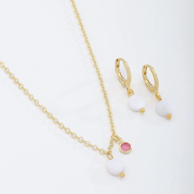 CI-00065 CONJUNTO INFANTIL DETALHES EM MADREPÉROLA PONTO DE LUZ
