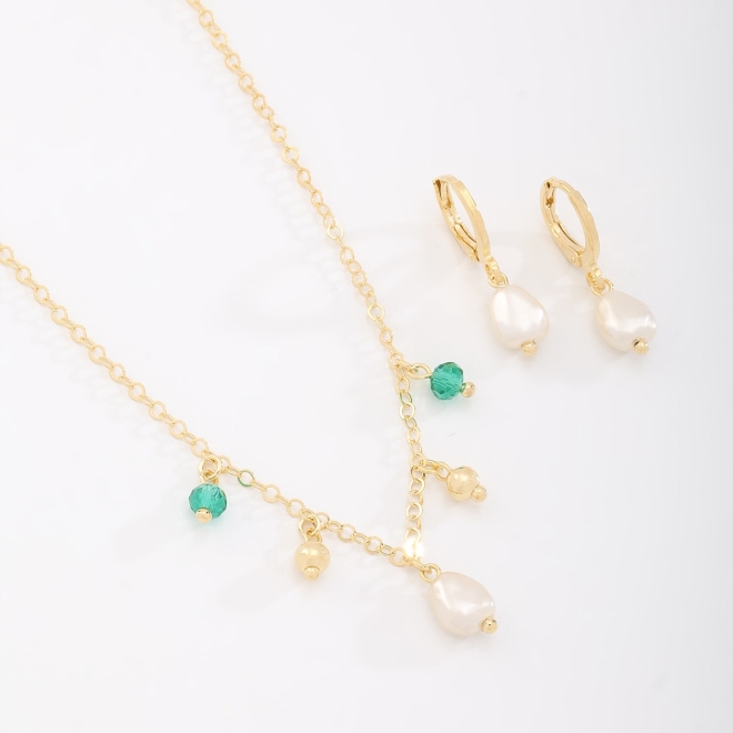 CI-00070 CONJUNTO COM DETALHES EM PÉROLAS