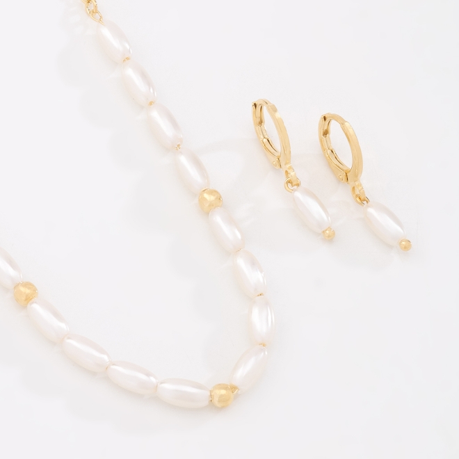 CI-00096 CONJUNTO BANHADO A OURO 18K COM PÉROLAS