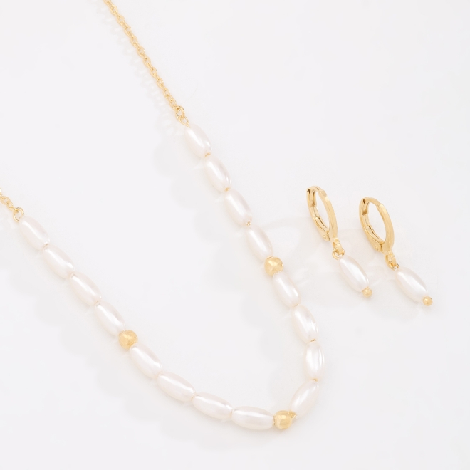 CI-00096 CONJUNTO BANHADO A OURO 18K COM PÉROLAS