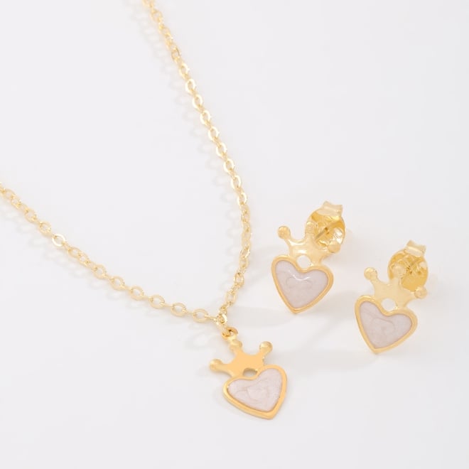CI-00100-CONJUNTO INFANTIL COM CORAÇÃO E COROA ESMALTADO