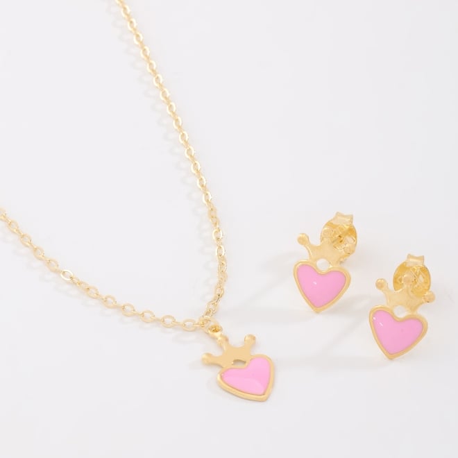 CI-00100-CONJUNTO INFANTIL COM CORAÇÃO E COROA ESMALTADO