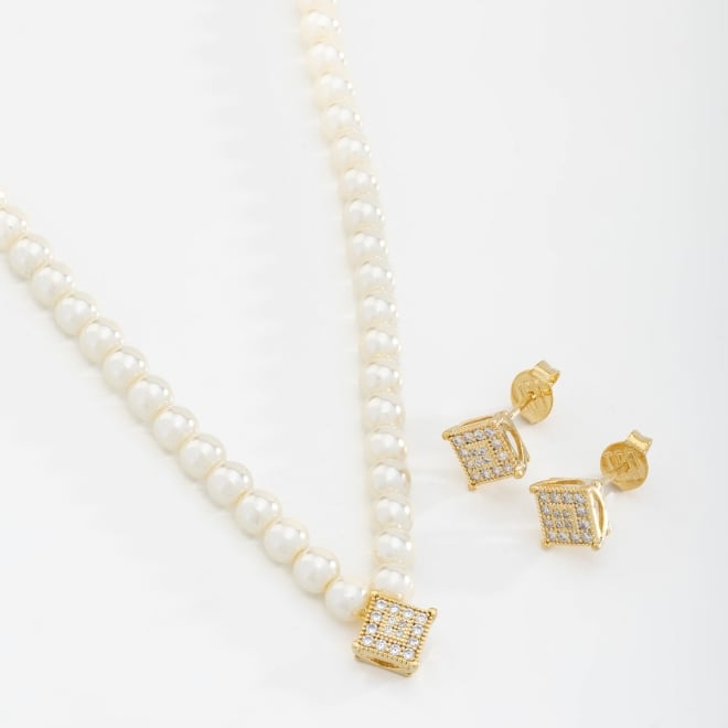 CJ-00183 CONJUNTO COM PÉROLAS E DETALHES EM ZIRCÔNIAS