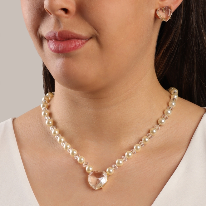 CJ-00230 CONJUNTO BANHADO A OURO 18K COM COLAR DE PÉROLAS E CRISTAIS