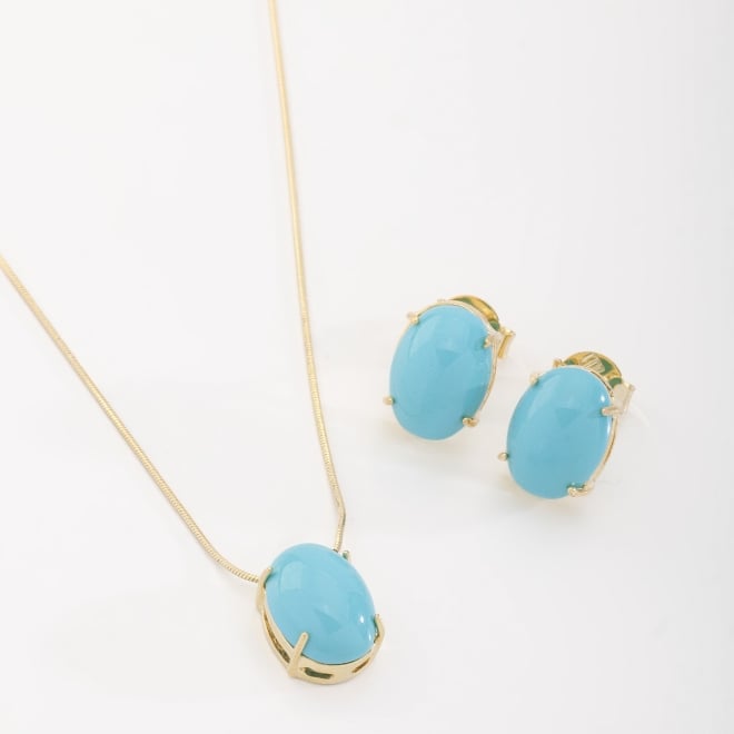 CJ-00318 CONJUNTO BANHADO A OURO 18K COM PEDRA OVAL 