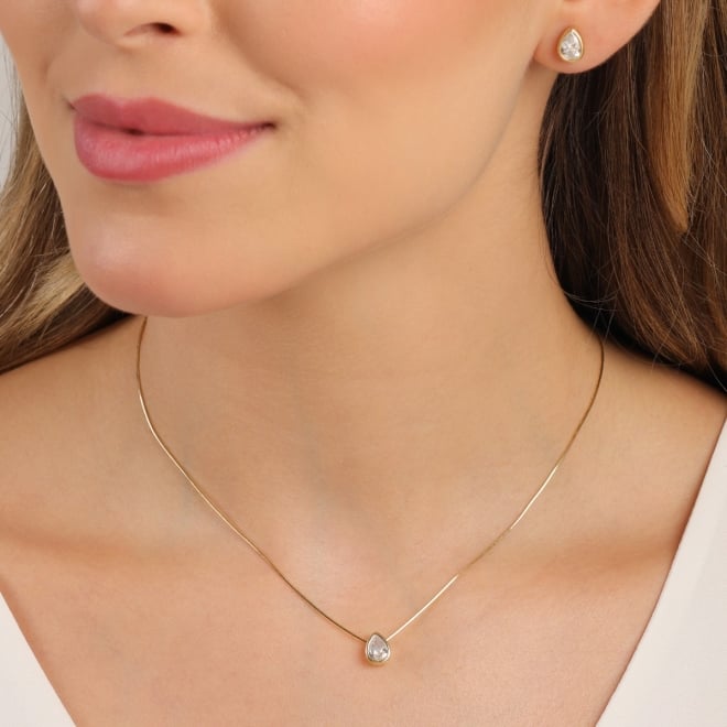 CJ-00326 CONJUNTO BANHADO A OURO 18K COM PEDRA EM FORMATO DE GOTA