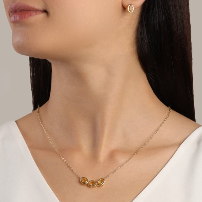 CJ-00346 CONJUNTO BANHADO A OURO 18K COM PEDRAS OVAIS LAPIDADAS EM DESIGN MODERNO