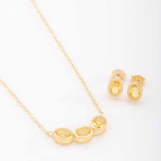 CJ-00346 CONJUNTO BANHADO A OURO 18K COM PEDRAS OVAIS LAPIDADAS EM DESIGN MODERNO