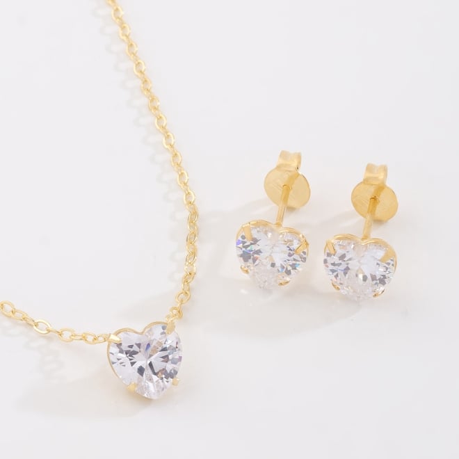 CJ-00424-CONJUNTO CORAÇÃO COM ZIRCÔNIA CRISTAL