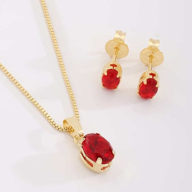 CJS-00064 CONJUNTO BANHADO A OURO 18K COM PEDRA OVAL LAPIDADA