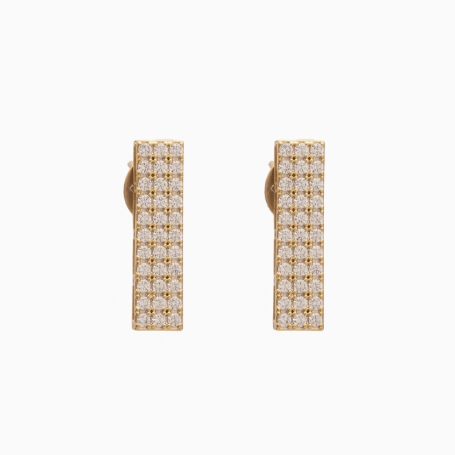 CJS-00109 CONJUNTO BANHADO A OURO 18K COM PINGENTE E BRINCOS RETANGULARES CRAVEJADOS EM ZIRCÔNIAS
