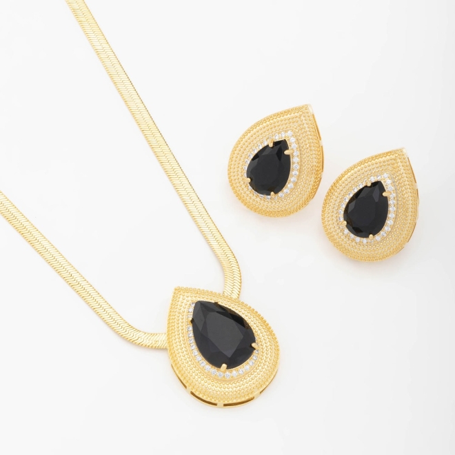 CJX-00144 CONJUNTO COM DESIGN DE GOTAS EM ZIRCÔNIAS E PEDRAS