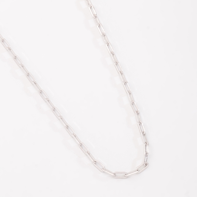 CRB-00011 CORRENTE ELO CARTIER FINO BANHADA EM RÓDIO BRANCO