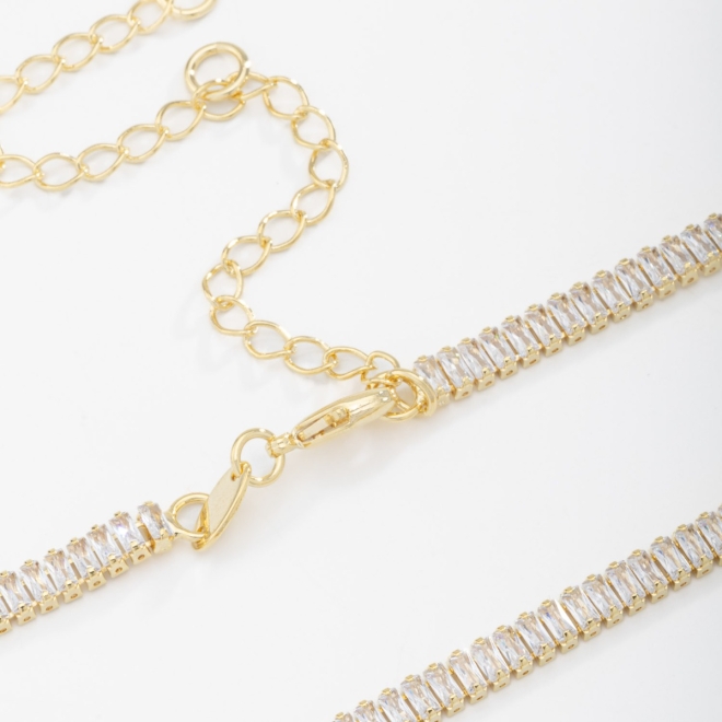CX-0003 CHOKER BANHADO A OURO 18K COM ZIRCÔNIAS BAGUETE CRAVEJADAS