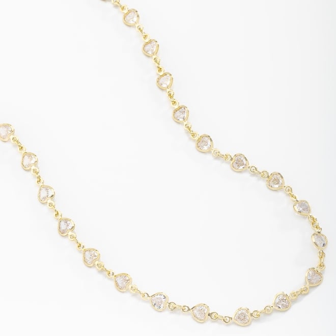 CX-0014 CHOKER BANHADA A OURO 18K COM CORRENTE DELICADA E PINGENTES DE CORAÇÃO COM ZIRCÔNIAS.