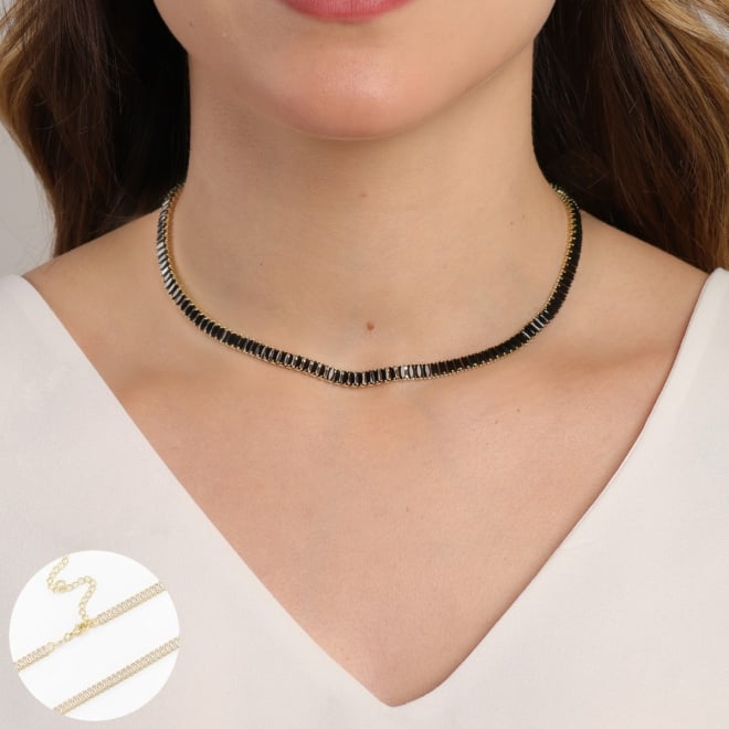 CX-0033 CHOKER BANHADO A OURO 18K COM ZIRCÔNIAS BAGUETE