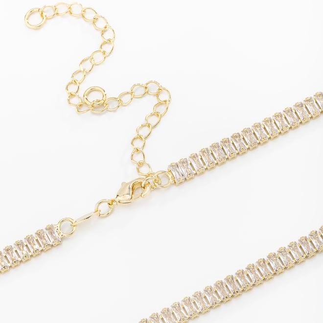 CX-0033 CHOKER BANHADO A OURO 18K COM ZIRCÔNIAS BAGUETE