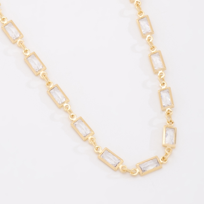 CX-0057 CHOKER BANHADO A OURO 18K COM ZIRCÔNIAS RETANGULARES.