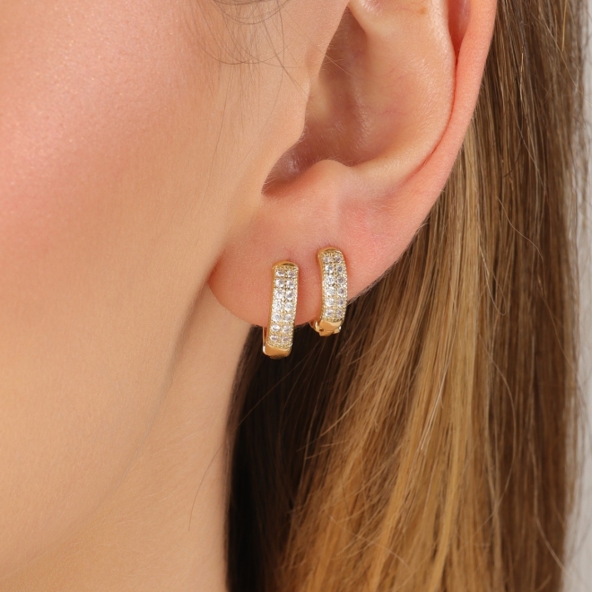 DAC-0026 ARGOLA DUPLA BANHADA A OURO 18K COM DETALHES CRAVEJADOS