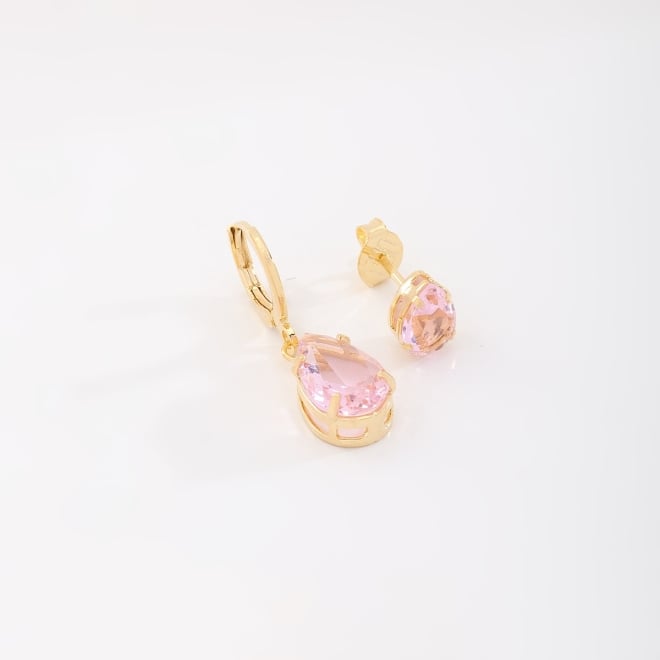 DAQ-00002 BRINCO DUPLO GOTA E ARGOLA COM PINGENTE EM GOTA ZIRCÔNIA