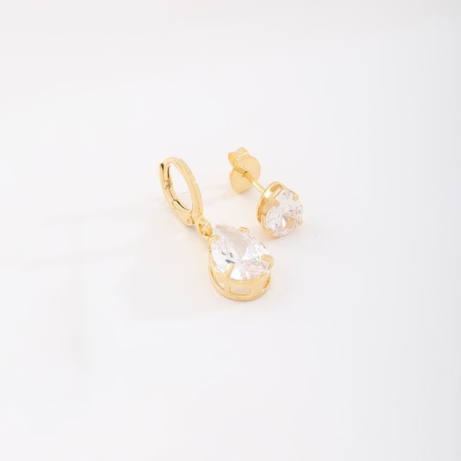 DAQ-00002 BRINCO DUPLO GOTA E ARGOLA COM PINGENTE EM GOTA ZIRCÔNIA